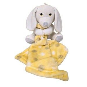 NWOT Little Beginnings White Dog Lovey Plush Stuffed Animal Blanket Yellow Gray